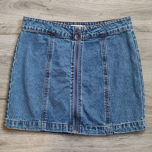 Forever 21 Size 24 Blue Denim‎ Zip Front 100% Cotton Mini Skirt - Picture 4 of 9